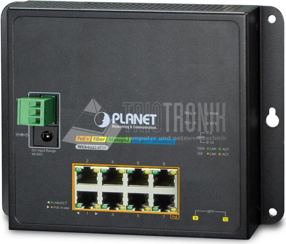 PLANET WGS-5225-8P2S switch di rete Gestito L2+/L4 Gigabit Ethernet (10/100/1000) Supporto Power over Ethernet (PoE) Nero