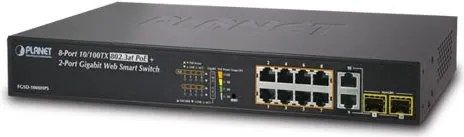 PLANET FGSD-1008HPS switch di rete Gestito Fast Ethernet (10/100) Supporto Power over Ethernet (PoE) Blu