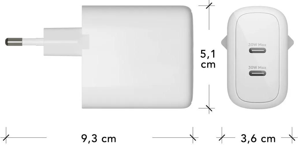 dbramante1928 re-charge - Netzteil - 30 Watt - 2 Ausgabeanschlussstellen (USB-C) - weiÃ - Europa (CH30EUWH7123)