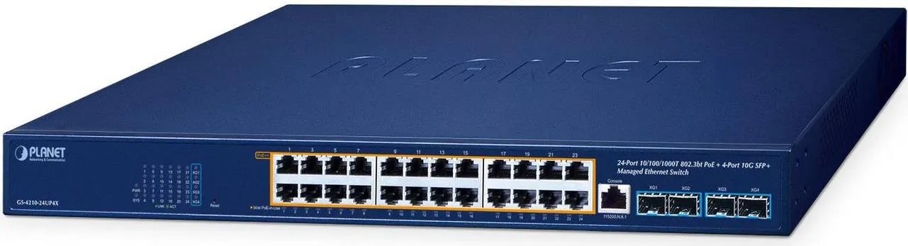 PLANET GS-4210-24UP4X switch di rete Gestito L2/L4 Gigabit Ethernet (10/100/1000) Supporto Power over Ethernet (PoE) Blu