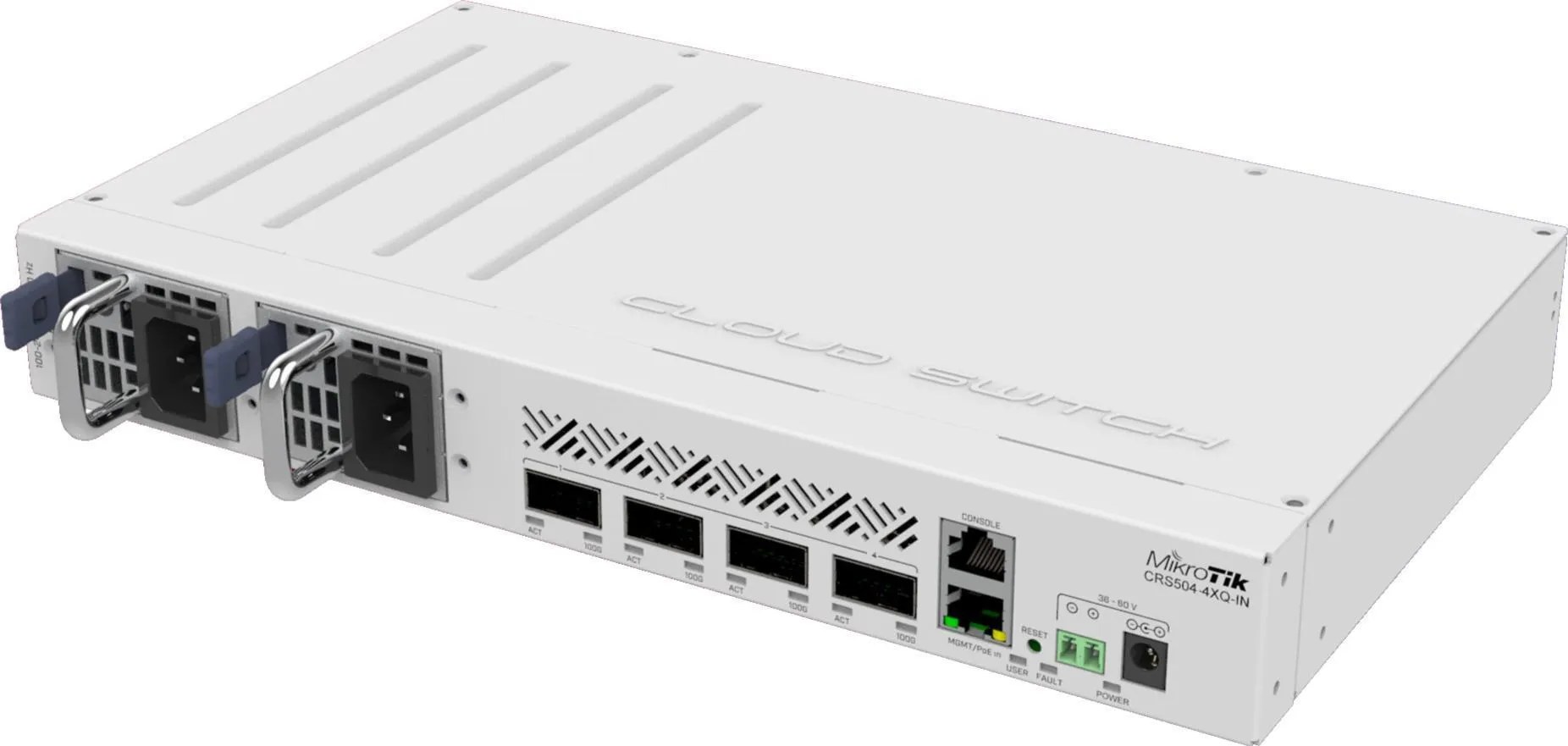MikroTik Cloud Router Switch 504-4XQ-IN, 4x 100G QSFP, 16x 25G Ports, PoE, RouterOS L5
