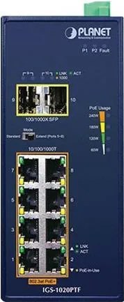 PLANET IP30 Ind 8-P 10/100/1000T Non gestito Gigabit Ethernet (10/100/1000) Supporto Power over Ethernet (PoE) Blu