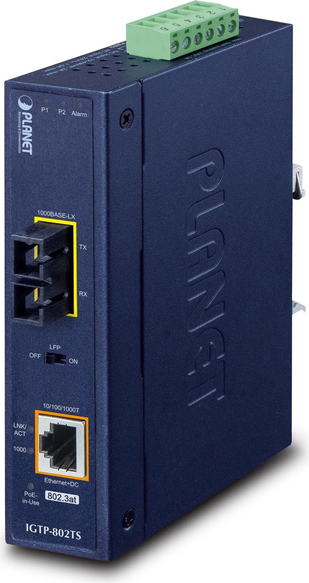 PLANET IP30 Industrial 10/100/1000BAS convertitore multimediale di rete 1000 Mbit/s Blu