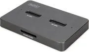 Stazione di docking USB-C 3.2 Gen2 per SSD M.2 Duo NVMe e SATA (max. 2x 4 TB) con lettore di schede SD-Express 7.1 (max. 2 TB), nera