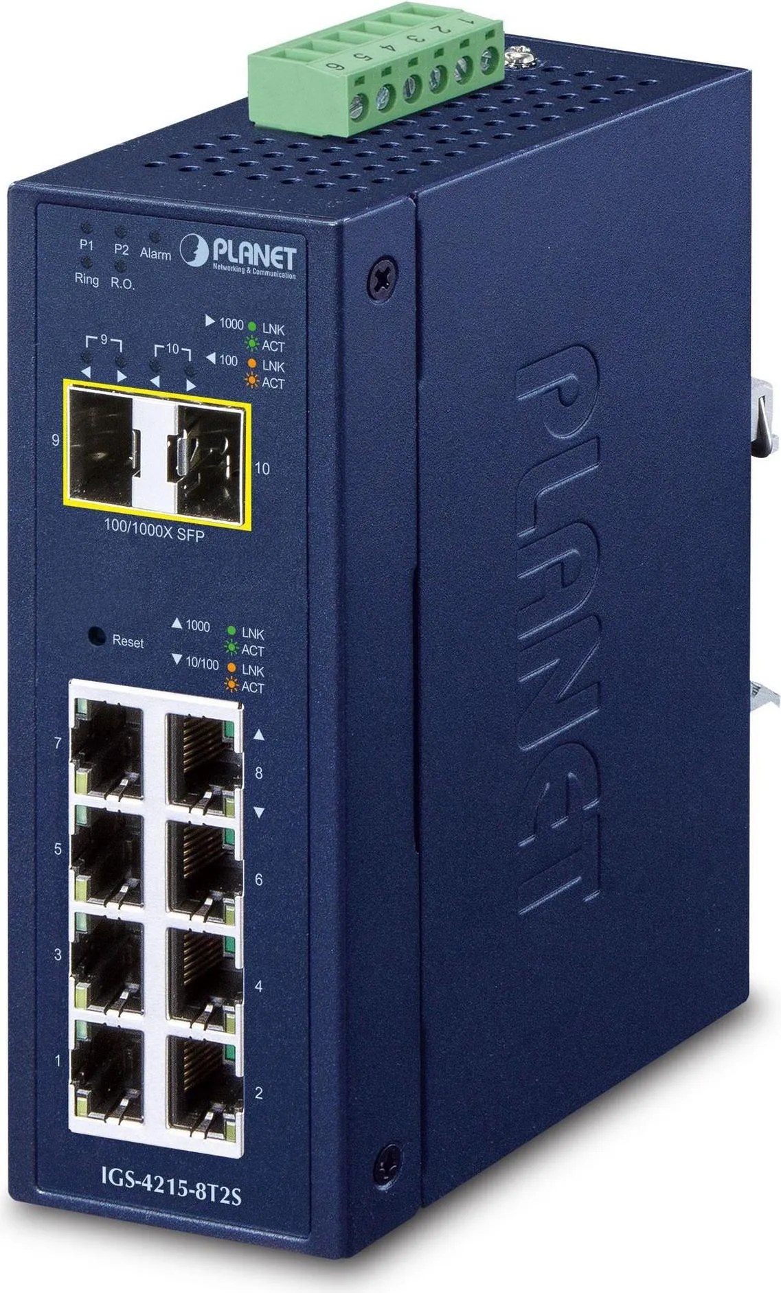PLANET IP30 Industrial L2/L4 8-Port Gestito L2/L4 Gigabit Ethernet (10/100/1000) Blu