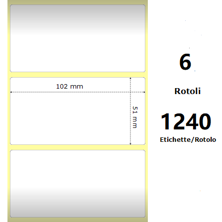 WHITE 102X51MM, 1240 ET/ROTOLO Z-2000D 4X2X 1 CORE, 6 ROLLS