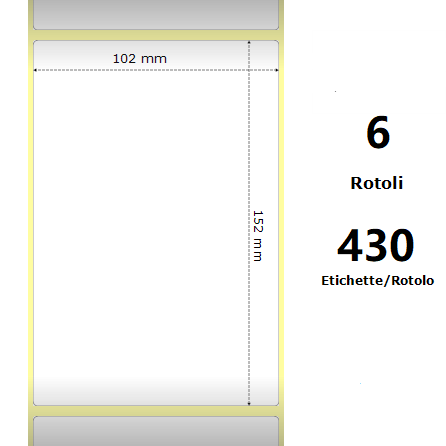 WHITE 102X152MM, 430 ET/ROTOLO Z-2000D 4X6X1 CORE, 6 ROLLS