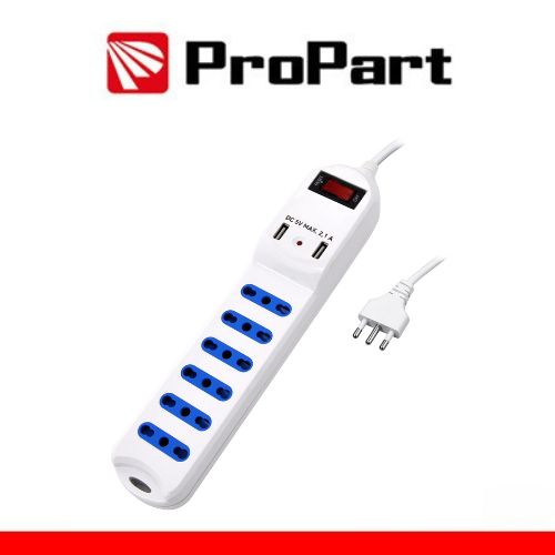 MULTIPRESA 6 POSTI 10/16A BIPASSO 2P+T + 2 PRESE USB 2.1A RICARICA RAPIDA + INT
