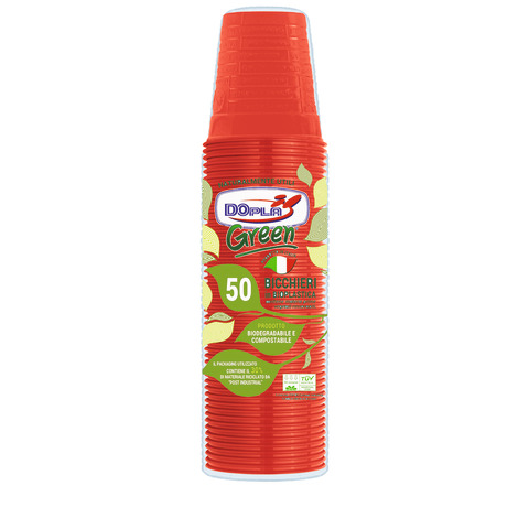 Conf 50 Bicchieri compostabili 200ml rosso Dopla