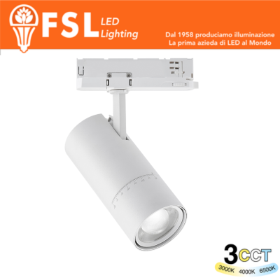 PROIETTORE LED A BINARIO TRIFASE ZOOMABILE - 3 IN 1 CCT (3000-4000-6500K) BIANCO