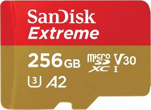 SanDisk Extreme - Scheda di memoria flash (adattatore da microSDXC a SD in dotazione) - 256 GB - A2 / Video Class V30 / UHS-I U3 / Class10 - UHS-I microSDXC