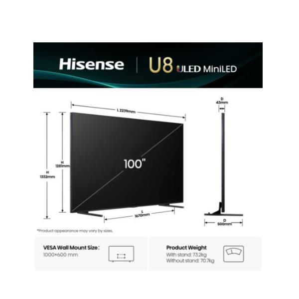 Hisense 100U8Q, 2,54 m (100?), 3840 x 2160 …