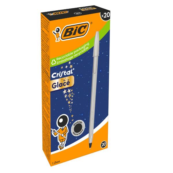 Scatola 20 penna sfera Cristal GlacE' fusto argento …