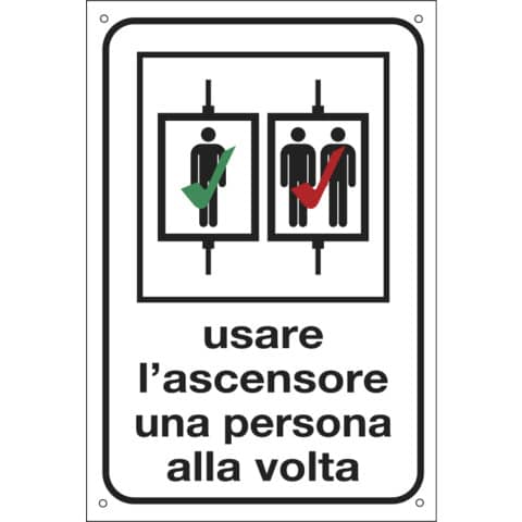 Cartello alluminio - ''Usare l'ascensore una persona alla …