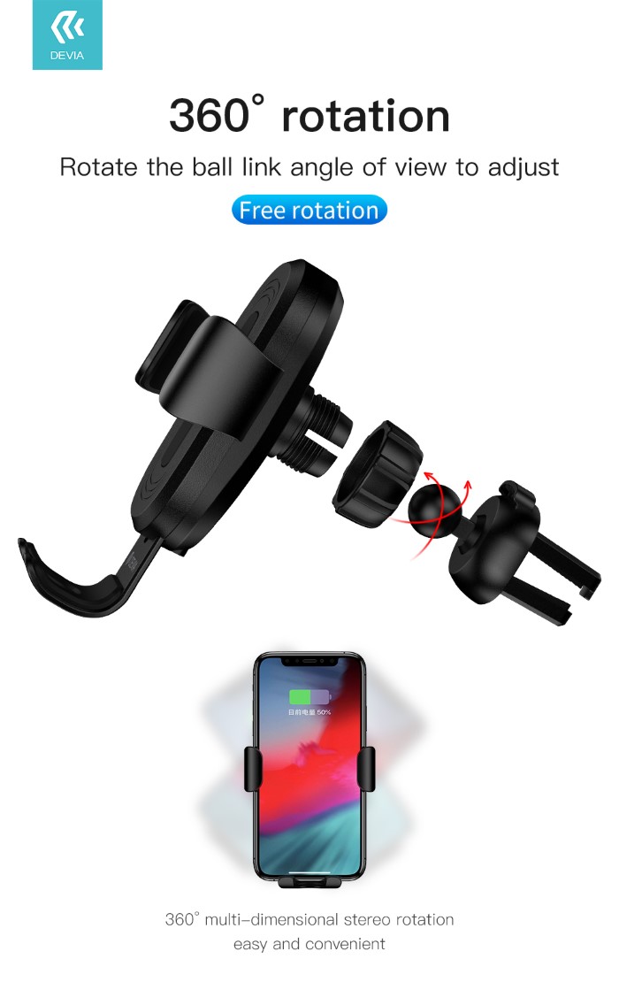Supporto telefono gravitÃ  carica wireless 10W da presa aria