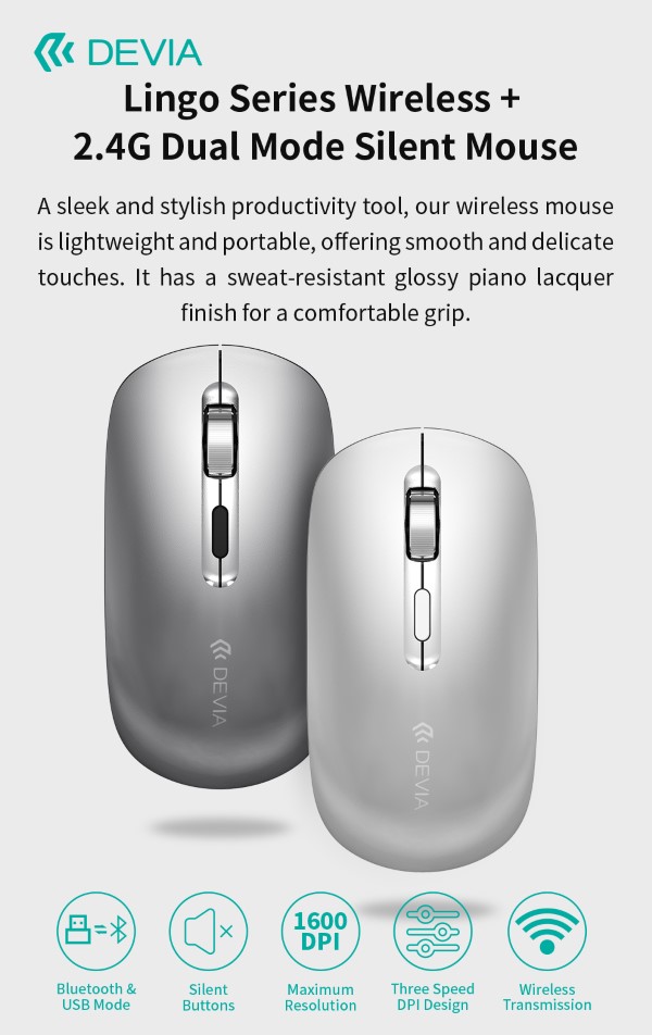 MOUSE WIRELESS CON DPI REGOLABILE 2.4G + BLUETOOTH DUAL MODE SILVER