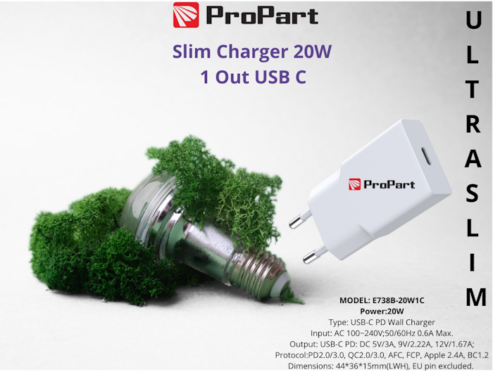 SLIM CARICA BATTERIE 20W 1 OUT USB-C