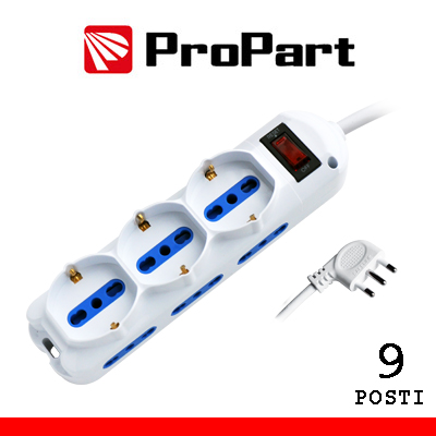 MULTIPRESA 9POS BIPASSO + BIPASSO/SCHUKO SPINA10A + INTER.