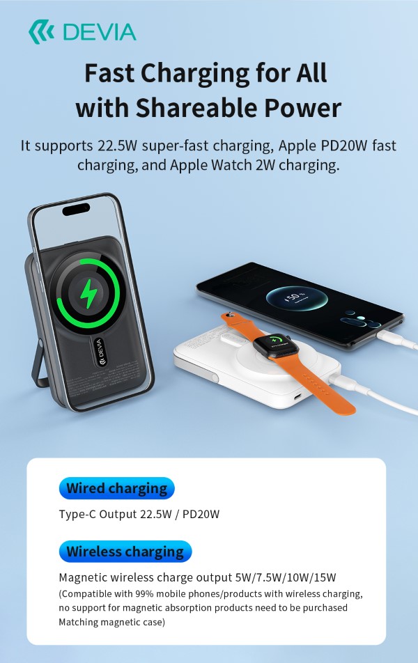 POWER BANK MAGNETICO CON SUPPORTO ANCHE PER APPLE WATCH 22,5W 10.000 MAH NERO
