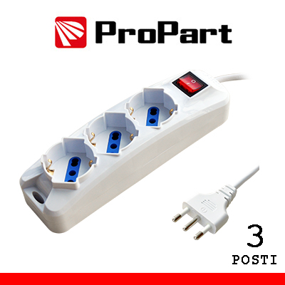 MULTIPRESA 3POS BIPASSO/SCHUKO SPINA16A +INTERR CAVO 3M