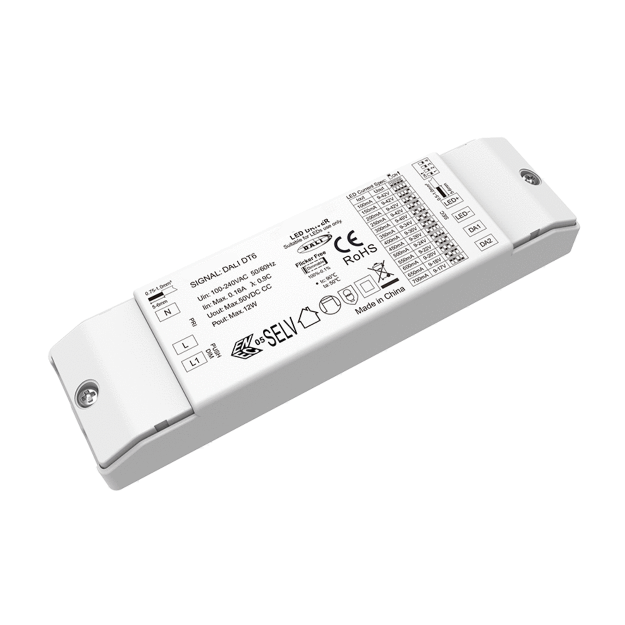 DRIVER LED CORRENTE COSTANTE DALI/PUSH 12W Â€" MULTICORRENTE 100Â€"700MA