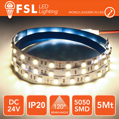 STRISCIA LED 5M IP20 5050 24V - 12W/M 60LED/M 4000K