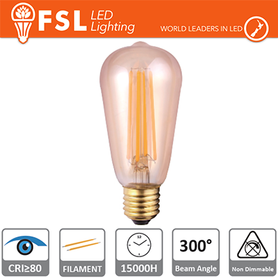LAMPADA EDISON FILAMENTO AMBRA - 6W 2200K E27 650LM