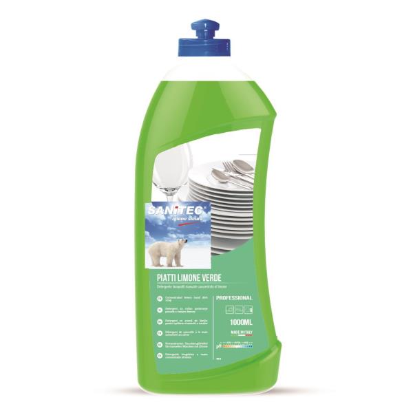 Sanitec - Detergente - liquido - flacone - 1 L - limone verde - professionale - concentrato - verde (pacchetto di 6)