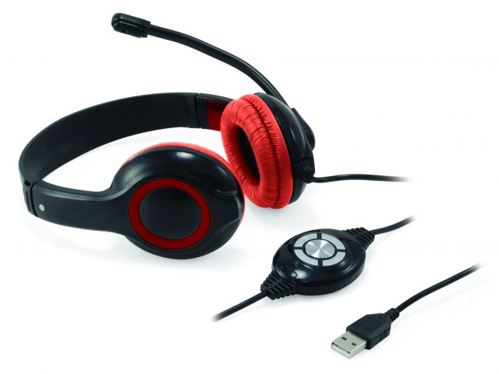 Conceptronic CCHATSTARU2R - Cuffie con microfono - over ear - cablato - USB - nero, rosso