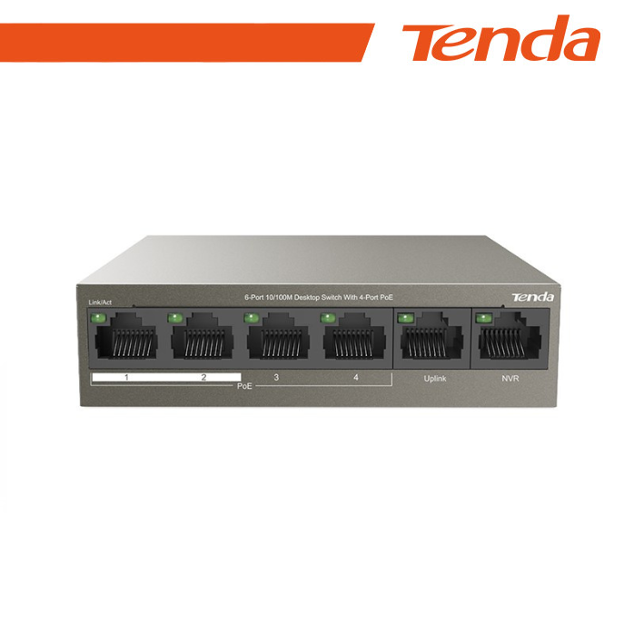 Tenda TEF1106P-4-63W - Switch - unmanaged - 4 x 10/100 (PoE+) + 2 x (uplink) 10/100 - desktop - PoE+ (63 W)