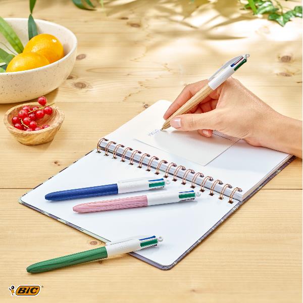 Penna sfera a scatto 4 colori Wood - …