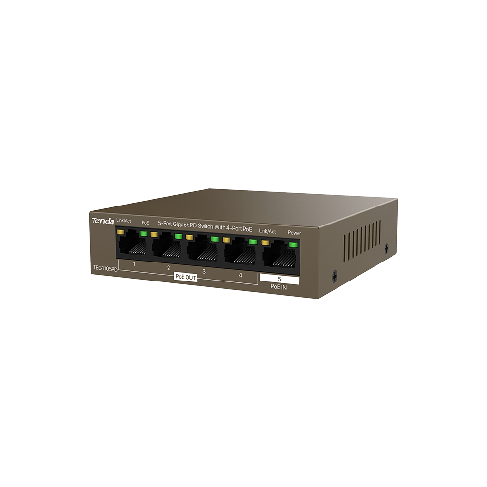 Tenda TEG1105PD - Switch - PD - 4 x 10/100/1000 (PoE) + 1 x 10/100/1000 - desktop - PoE (30 W)