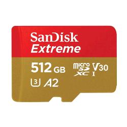 SanDisk Extreme - Scheda di memoria flash (adattatore da microSDXC a SD in dotazione) - 512 GB - A2 / Video Class V30 / UHS-I U3 / Class10 - UHS-I microSDXC