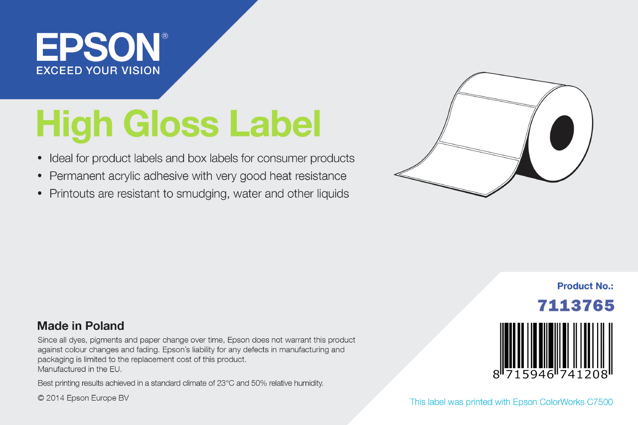 7113765 HIGH GLOSS LABEL 105X210MM
