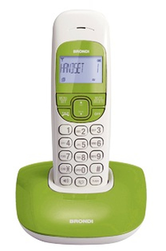 Telefono Cordless Brondi Nice Bianco/Verde - <ul> <li>Grande display illuminato</li> <li>Gestione intelligente della potenza radio</li> <li>Vivavoce</li> <li>Suonerie polifoniche</li> <li>Lista ultime 10 chiamate ricevute</li> <li>Men&ugrave; multilingue</li> <li>Blocco tastiera</li> <li>Sveglia con funzione snooze</li></ul>