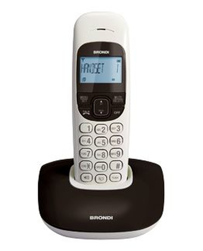 Telefono Cordless Brondi Nice Nero/Bianco - <ul> <li>Grande display illuminato</li> <li>Gestione intelligente della potenza radio</li> <li>Vivavoce</li> <li>Suonerie polifoniche</li> <li>Lista ultime 10 chiamate ricevute</li> <li>Men&ugrave; multilingue</li> <li>Blocco tastiera</li> <li>Sveglia con funzione snooze</li></ul>