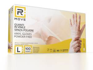 RMove 1Conf. da 100pz Tg.L - Guanti Vinyl Clear Uso Medico Senza Polvere - <h1>Guanti in vinile per uso professionale: igiene, comfort e convenienza</h1><h1>&nbsp;</h1><div>I guanti in vinile sono la scelta pratica e conveniente per chi cerca protezione affidabile, buona sensibilit&agrave; tattile e massima versatilit&agrave; in ambito sanitario leggero, estetico, cleaning e food service. Grazie alla loro composizione priva di lattice naturale, riducono il rischio di reazioni per persone sensibi