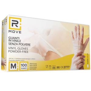 RMove 1Conf. da 100pz Tg.M- Guanti Vinyl Clear Uso Medico Senza Polvere - <h1>Guanti in vinile per uso professionale: igiene, comfort e convenienza</h1><h1>&nbsp;</h1><div>I guanti in vinile sono la scelta pratica e conveniente per chi cerca protezione affidabile, buona sensibilit&agrave; tattile e massima versatilit&agrave; in ambito sanitario leggero, estetico, cleaning e food service. Grazie alla loro composizione priva di lattice naturale, riducono il rischio di reazioni per persone sensibil