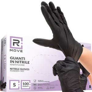 RMove 1Conf. da 100pz Tg.S - Guanti Nitrile Nero uso Medico Senza Polvere - <p>GUANTI IN NITRILE SENZA POLVERE</p><p>DPI Cat.3 - per protezione da agenti biologici (batteri, funghi e virus) e chimici (Reg EU 2016/425)</p><p>Dispositivo Medico Classe I</p><p>Guanti monouso da esplorazione e protettivi realizzati in nitrile, privi di polvere, non sterili (Controllare che non presentino danni prima dell'uso. Non utilizzare guanti danneggiati.)</p><p>&nbsp;</p><ul class="a-unordered-list a-vertical