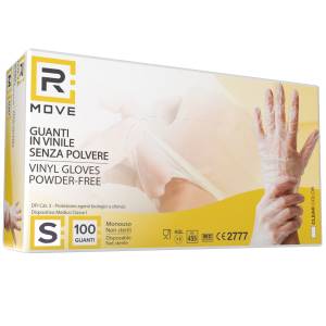 RMove 1Conf. da 100pz Tg.S - Guanti Vinyl Clear Uso Medico Senza Polvere - <h1>Guanti in vinile per uso professionale: igiene, comfort e convenienza</h1><h1>&nbsp;</h1><div>I guanti in vinile sono la scelta pratica e conveniente per chi cerca protezione affidabile, buona sensibilit&agrave; tattile e massima versatilit&agrave; in ambito sanitario leggero, estetico, cleaning e food service. Grazie alla loro composizione priva di lattice naturale, riducono il rischio di reazioni per persone sensibi