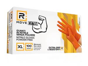 RMove 1Conf. da 100pz Tg.XL 8.5gr da Lavoro - Guanti Nitrile Arancione Senza Polvere Full Grip - <p>&nbsp;GUANTI IN NITRILE SENZA POLVERE</p><p>DPI Cat.3 - per protezione da agenti biologici (batteri, funghi e virus) e chimici (Reg EU 2016/425)</p><p>Guanti monouso da esplorazione e protettivi realizzati in nitrile, privi di polvere, non sterili (Controllare che non presentino danni prima dell'uso. Non utilizzare guanti danneggiati.)</p><p>Conformi a Regolamento sui dispositivi di protezione ind