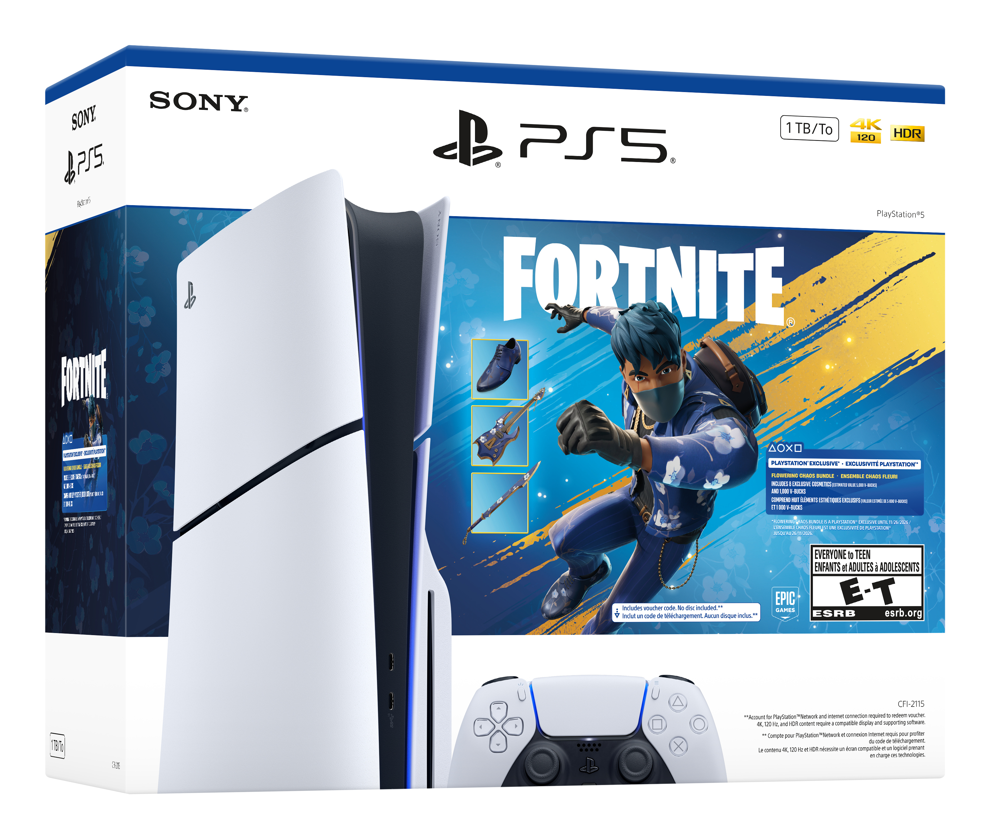 PS5 Console 1TB Standard Slim White + Fortnite Flowering Chaos