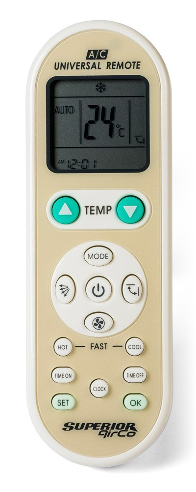 Superior Telecomando Universale Climatizzatori AirCo Simply - <p>Telecomando universale per condizionatori d&rsquo;aria. Compatibile con tutti i telecomandi originali.</p><p class="MsoNormal"><o:p></o:p></p><p class="MsoNormal">Due modalit&agrave; di programmazione: manuale o automatica.<o:p></o:p></p><p class="MsoNormal">Accensione e spegnimento del condizionatore programmabili.<o:p></o:p></p><p class="MsoNormal">Tasti dedicati per le funzioni di riscaldamento (&ldquo;Fast Hot&rdquo; &ndash; 27
