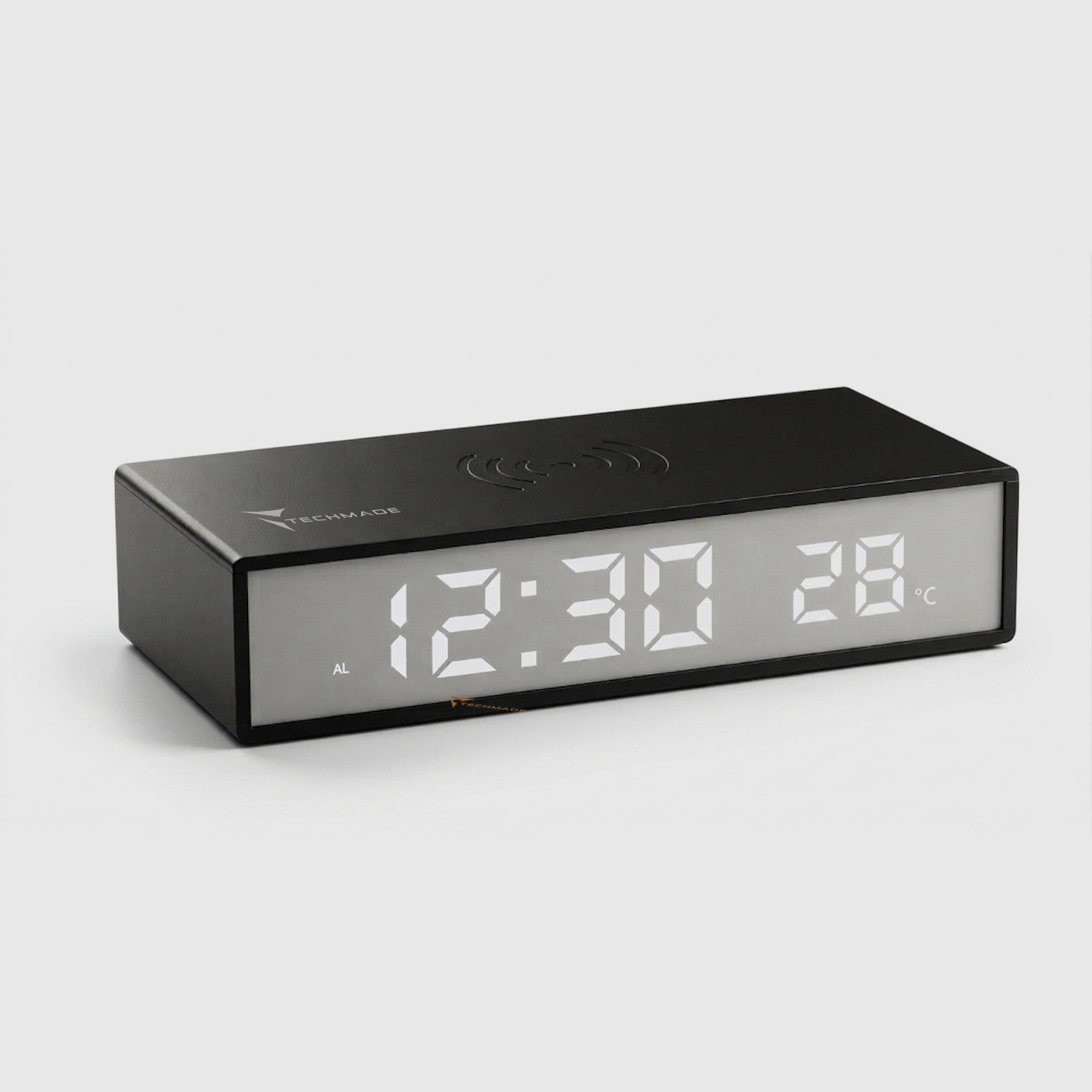Techmade Clock Sveglia con Ricarica Wireless Smartphone 15W Nera