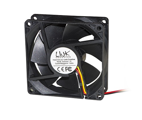 VENTOLA PER CASE 80X80X25MM BK 12V CONNETTORE 3 FILI CON VITI INCLUSE