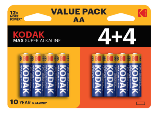 BATTERIA AA 1,5V LR6 KODAK MAX ALCALINE 8PZ