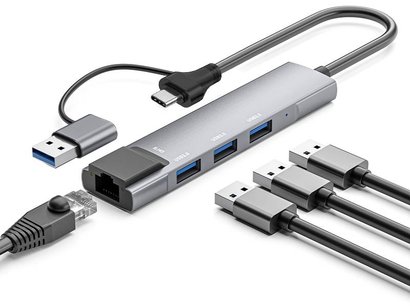 HUB USB 3.0 ADATTATORE TYPE-C NEURA 3*USB 3.0 + RJ45 USB A+C 2IN1 ADJ