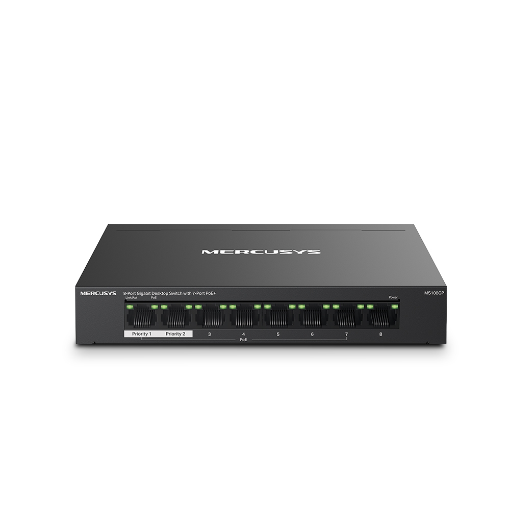 SWITCH DESKTOP MS108GP UNMANGED POE 8P GIGABIT RJ45 7POE+ FINO 65W