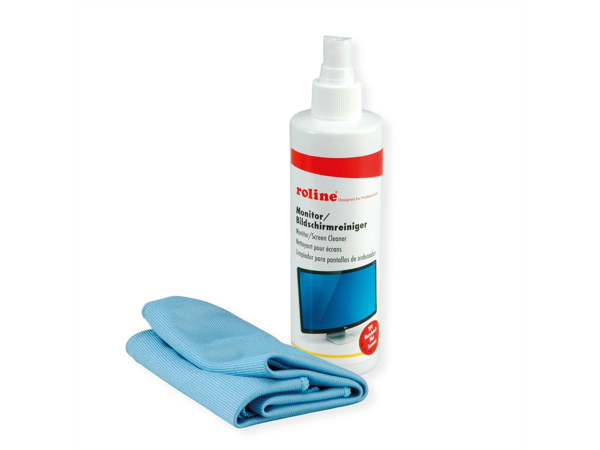 ROLINE TFT CLEANER WITH MICROFIBER CLOTH, 250 MLS