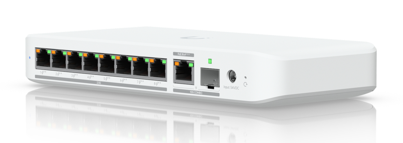 UBIQUITI USW-FLEX-2.5G-8-POE SWITCH GESTITO L2 8 PORTE 2.5GbE PoE++ -1 PORTA UPLINK COMBINATA RJ45/SFP+ DA 10GBe DESKTOP BIANCO